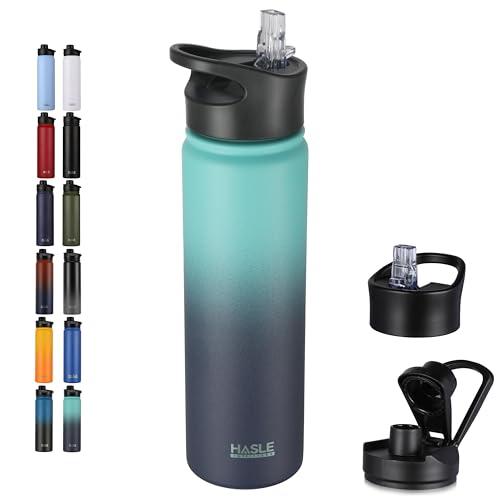 Insulated Water Bottle 22 oz Double Wall Stainless Steel Water Bottle Wide Mouth with Straw Lid & Spout Lid Keeps Cold or Hot