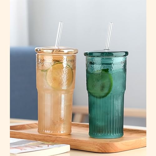 Glass Cups with Lids and Straws (2 Count)