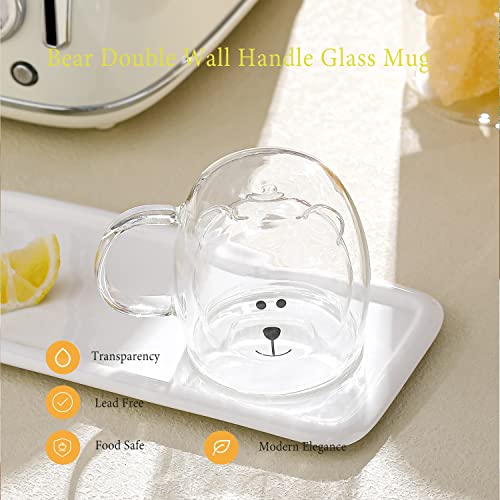 Bear Cute Mugs Kawaii Double Wall Glass Coffee Tea Mill Yogurt Cup Funny Novelty Gift for Women Her Friends Office Birthday Christmas