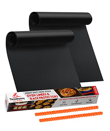 Oven Liners for Bottom of Oven 17"x 25" and Silicone Rack Guards Orange 14"