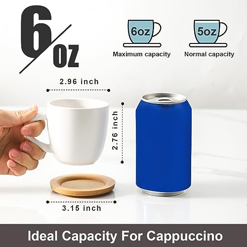 6 Ounce Ceramic Cappuccino Cups with Saucers for Espresso (6 Count)
