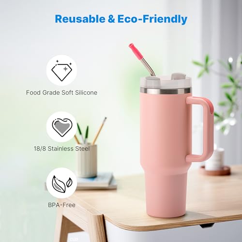 2 Pcs Stainless Steel Straw with Silicone Tips for 30 oz Stanley Tumbler