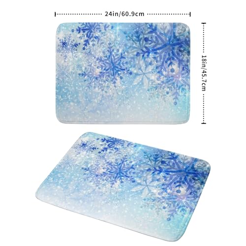 18"x24" Winter Blue Snowflakes Dish Drying Mat Christmas Snow Falling Nature Ice Dish Drainer Mats for Kitchen Microfiber Reversible Dish Drying Rack Pad for Countertop Tabletop Decor