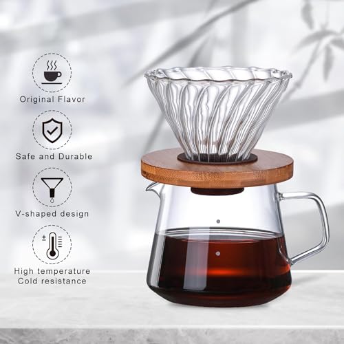 Glass Pour Over Coffee Dripper with Bamboo Stand