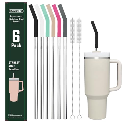 6 Pack 12 Inch Reusable Metal Stainless Steel Straight Straw