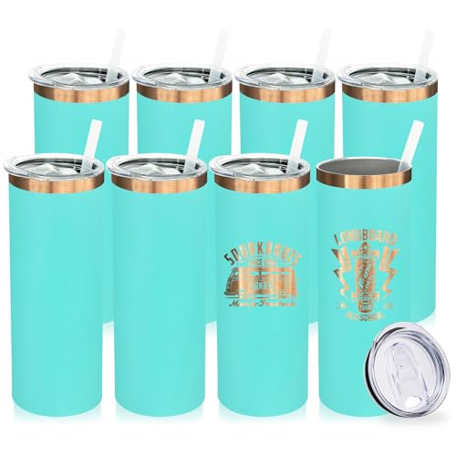 20 oz Skinny Tumblers Bulk with Lids and Straws Mint Green (8 Count)