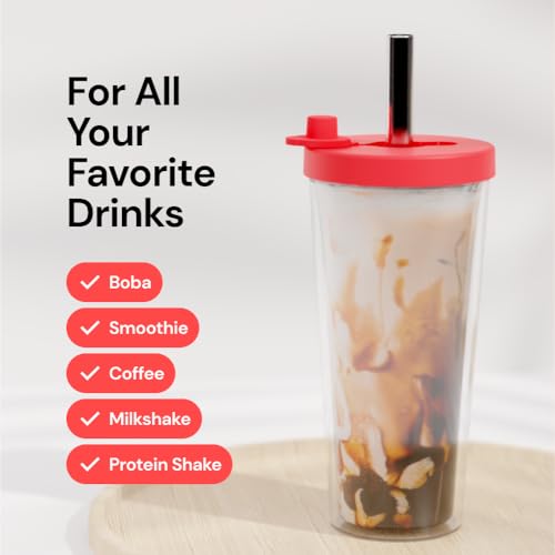Reusable Boba Cup and Straw Boba Tea Cup Bubble Tea Cup Reusable Iced Coffee Cup Cold Coffee Cup Smoothie Cup with Lid and Straw Smoothie Cup to go Smoothie Tumbler 17 oz (4 Count)