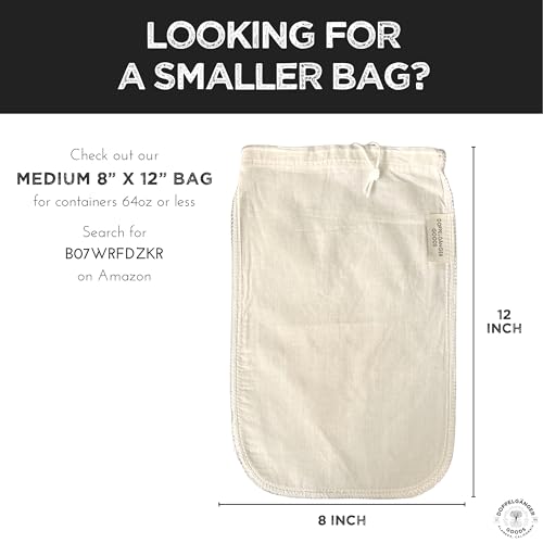 2-Pack, Large 12in x 12in) Organic Cotton Cold Brew Coffee Bag - Designed in California - Reusable Coffee Filter with EasyOpen Drawstring Cold Brew Maker for Pitchers, Mason Jars, & Toddy Systems (2 Count)