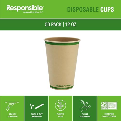 Certified Compostable 12 oz Paper Cups (50 Count)