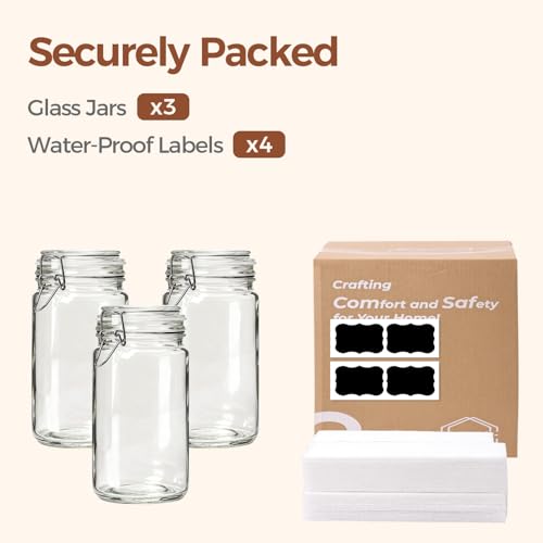 Glass Pantry Jars with Airtight Lids 34 oz 3 Pack Coffee Canisters (3 Count)