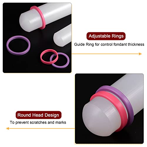 Fondant Rolling Pin 20 Inch x 0.98 Inch Adjustable Guide Rings Non