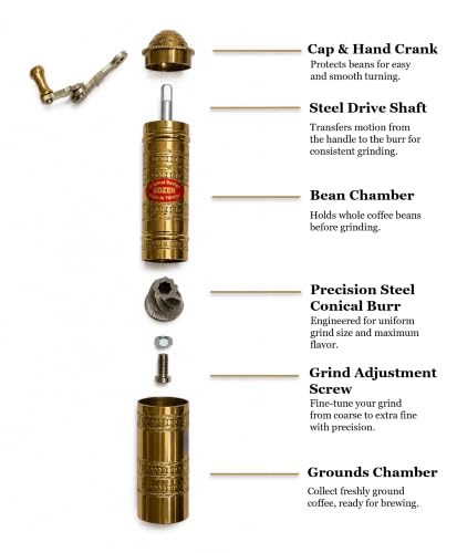 Sozen Hammered 9" Manual Coffee Grinder Brass