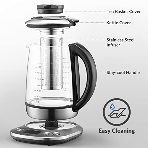 Electric Tea Kettle Borosilicate Glass Tea Maker With Temperature Control and Infuser