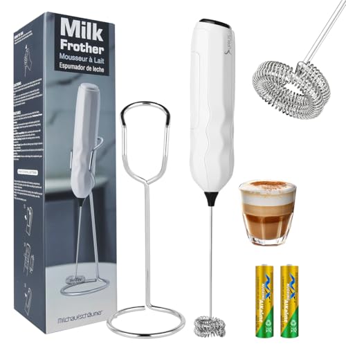 Ultra Fast Handheld Milk Frother Double Whisk with Stand 2 Batteries Stainless Steel for Lattes Cappuccino Matcha Hot Chocolate Coffee Bar Accessories Kitchen Gadgets Gift