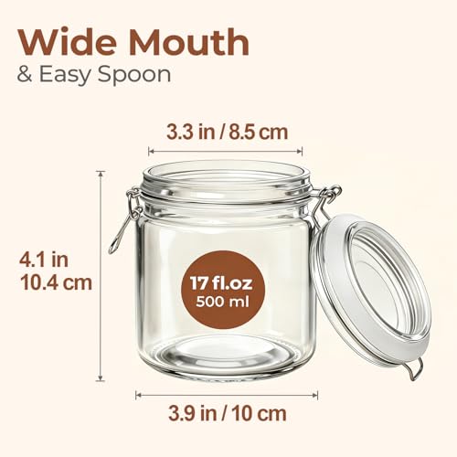 17 oz Overnight Oats Containers with Lids 6 Pack Wide Mouth (6 Count)