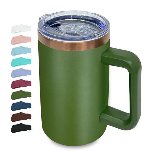 22oz Insulated Coffee Mug Bulk with Handle and Lid Army Green