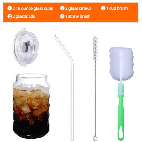 Glass Cups with Lids & Glass Straws 2PCS Set 18oz