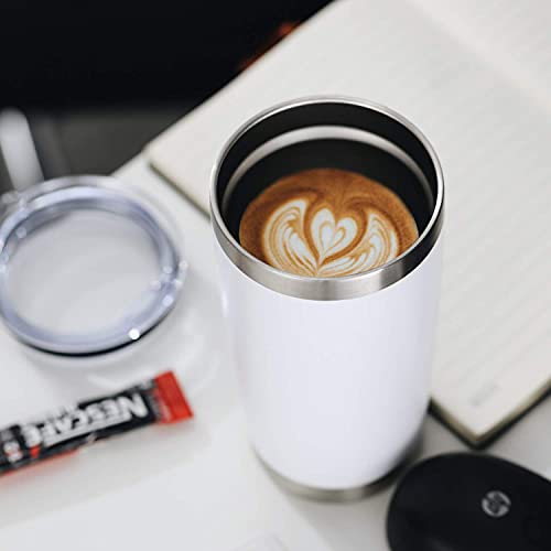 20oz 8Pack White Tumbler Double Wall Vacuum Insulated Coffee Travel Mug Stainless Steel Tumbler Bulk with Lid and Straw Powder Coated Insulated Coffee Cup for Cold & Hot Drinks (8 Count)