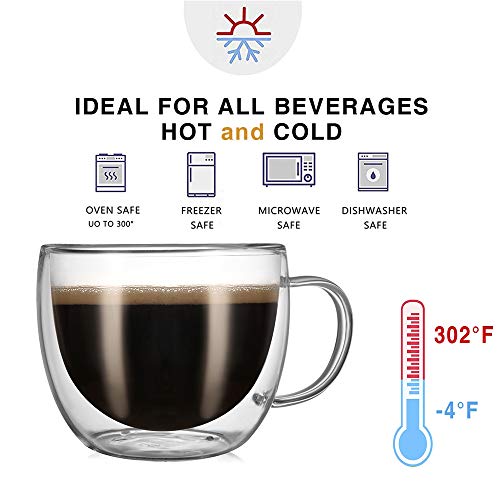 8oz Double Wall Glass Coffee Mugs (4 Count)