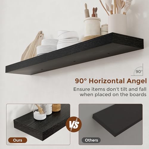 48 Inch Floating Shelves for Wall 8 Inch Deep Black Shelves Set of 2 (2 Count)