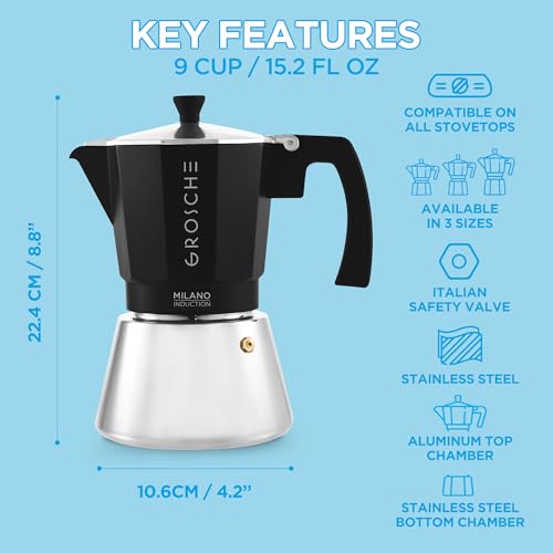 Milano Induction Stovetop Espresso Maker Moka Pot 9 Cup