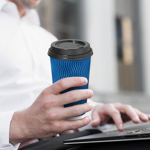 90 Pack 16 oz Disposable Coffee Cups with Lids and Straws (90 Count)