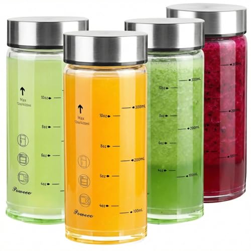 Glass Juice Bottles 4 Pack 12 oz (4 Count)