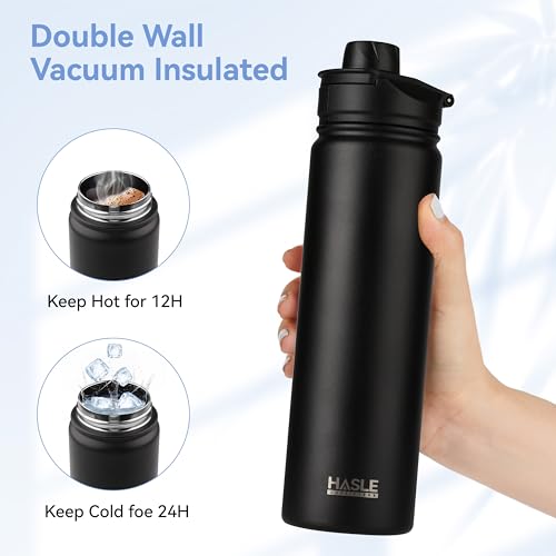 Insulated Water Bottle 22 oz Double Wall Stainless Steel Water Bottle Wide Mouth with Straw Lid & Spout Lid Keeps Cold or Hot