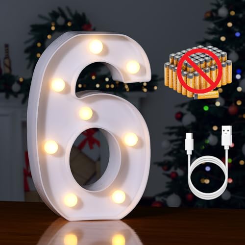 Rechargeable LED Letter Lights Sign Marquee Light Up Letters Sign for Night Light Wedding (6 Count)