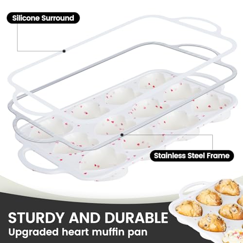 Silicone Heart Shaped Muffin Pan with Metal Reinforced Frame