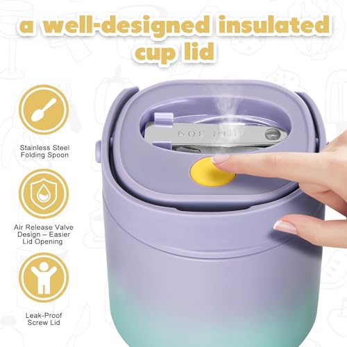 2 - in - 1 Soup Thermo for Hot Food 14oz with Snack Box Container Leak Proof Insulated Lunch Container Kids and Adults Stainless Steel Double Wall Vacuum Wide-mouth Thermal with Spoon and Handle