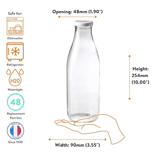 French Glass Milk Bottles with Printed Airtight Twist Lids (6 Count)