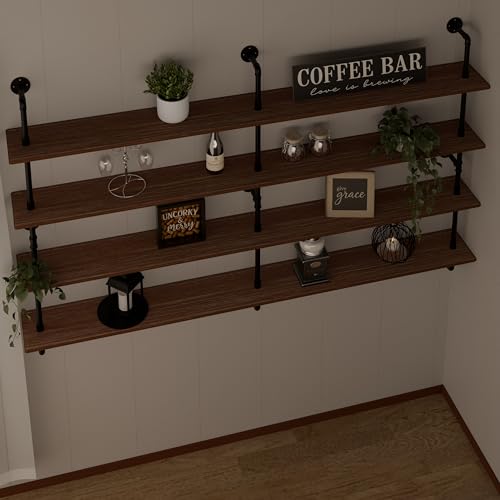 Floating Book Shelves for Wall 4 Tier 70 inch Bookshelf Industrial Pipe Shelving Shelves Bookcase Industrial Bookshelves Pipe Shelf Wood Wall Shelf for Living Room (4 Count)