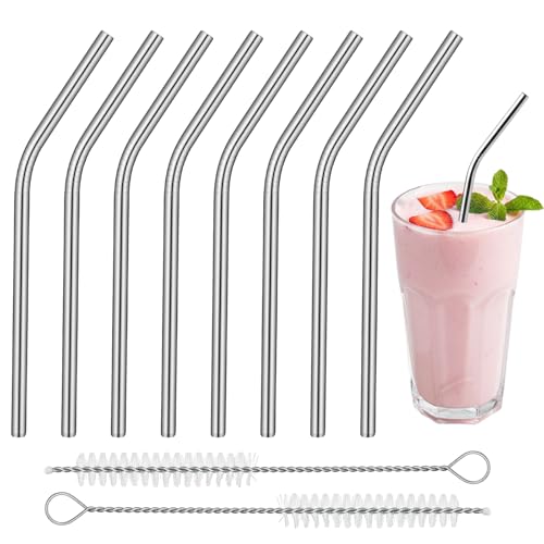 8 Pack 6 Inch Short Bent Metal Cocktails Straws (10 Count)