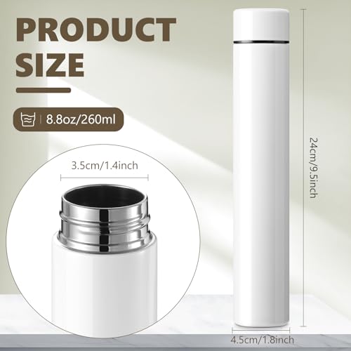 4 Pack White Slim Stainless Steel Water Bottle 8.8 oz (4 Count)