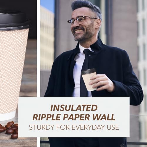 12 oz Natural Cream Disposable Coffee Cups with Lids (80 Count)