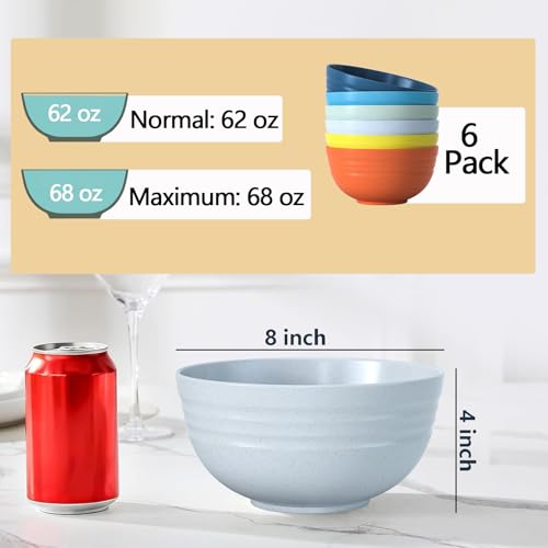 Set of 6] 68 Oz Salad Bowls Large Serving Bowls Unbreakable Ramen Bowl for Salad (6 Count)