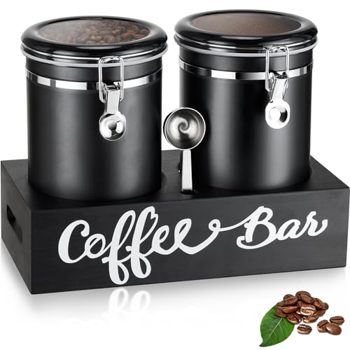 2×63OZ Stainless Steel Coffee Container with Shelf and Scoop for Coffee Bar