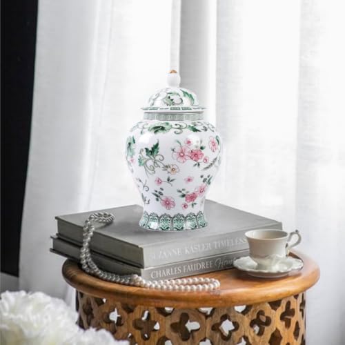 8inches green Ginger Jar with Lid Chinese Decorative flower Ceramic