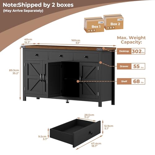 63" Sideboard Buffet Cabinet with Storage