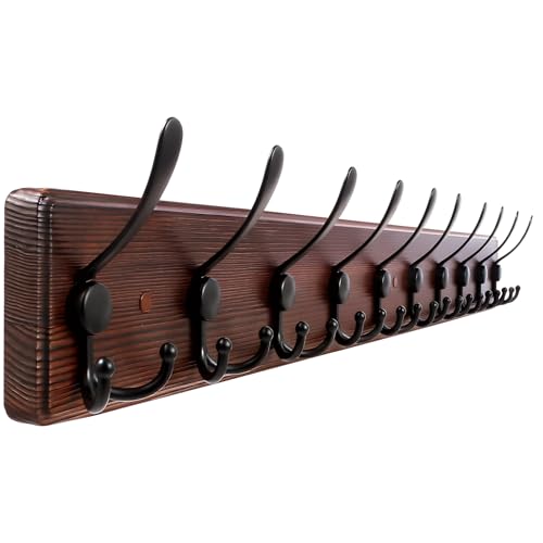 38.6'' Large Coat Rack Wall Mount Coat Hooks Coat Hanger with 10 Metal Black Triple