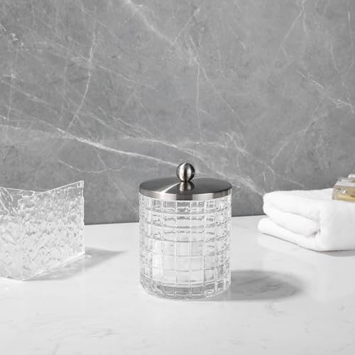 Clear transparent Apothecary Etched Geometric Grid Glass Jar W