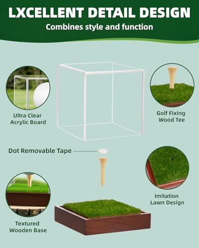 Single Golf Ball Acrylic Display Cube Wood Base with Tee