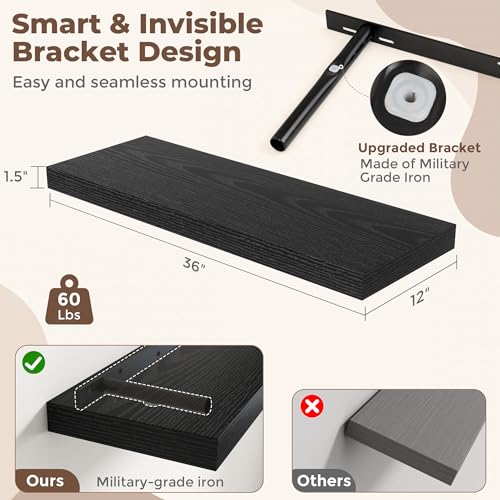 36 Inch Black Floating Shelves for Wall (2 Count)