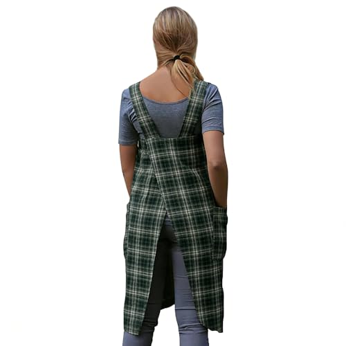 Women's Pinafore Square Apron Baking Cooking Gardening Works Cross Back Cotton