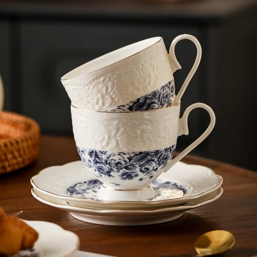 Interglio Embossed Bone China Tea Cup and Saucer Set (3 Count)
