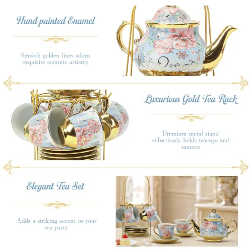 Porcelain Tea Cup and Saucer Set European Tea Set with Flower for Party (20 Count)