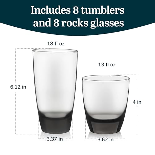 Classic Tumbler & Rocks Drinking Glasses Set of 16 (16 Count)
