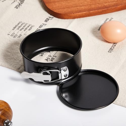 4 Pcs 4 Inch Non Stick Springform Pan with Removable Bottom Carbon Steel Round Springform Cheesecake Pan with Stainless Steel Spring Buckles for Baking Kitchens Restaurant (4 Count)