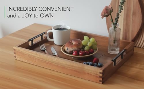 Acacia Wood Ottoman Tray with Handles 16.7" x 12.8"